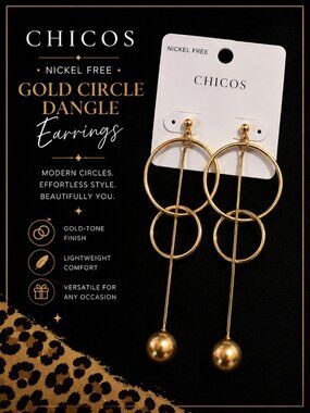 NWT Chico’s Gold Tone Geometric Circle Dangle Earrings Nickel Free